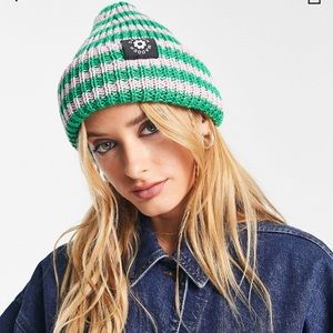 DAMSON MADDER Pink & Green Stripe Beanie